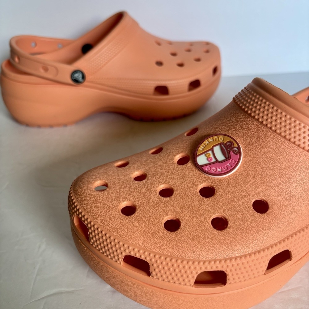 Crocs Classic Platform Clogs Papaya Orange Women's 11 Dunkin Donuts EUC